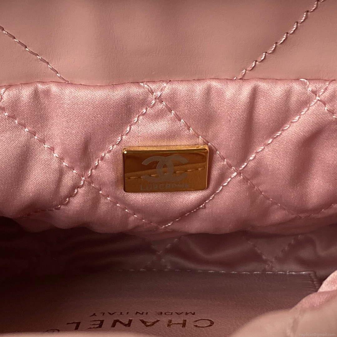 Chanel 22 Mini Handbag AS3980 Shiny Calfskin & Gold-Tone Metal Pink