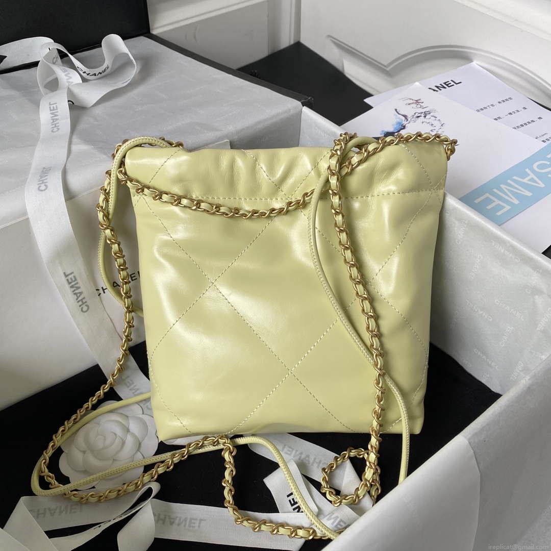 Chanel 22 Mini Handbag AS3980 Shiny Calfskin & Gold-Tone Metal Yellow