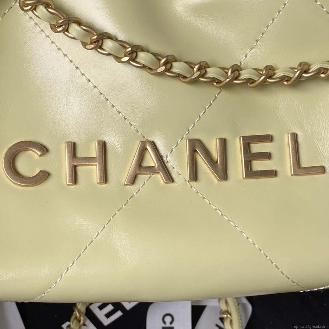 Chanel 22 Mini Handbag AS3980 Shiny Calfskin & Gold-Tone Metal Yellow