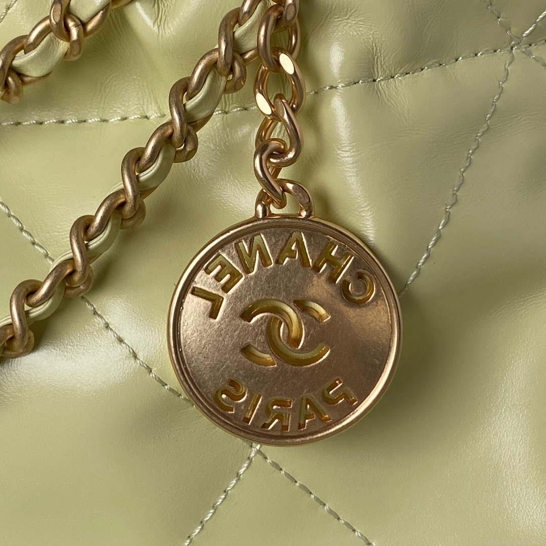 Chanel 22 Mini Handbag AS3980 Shiny Calfskin & Gold-Tone Metal Yellow