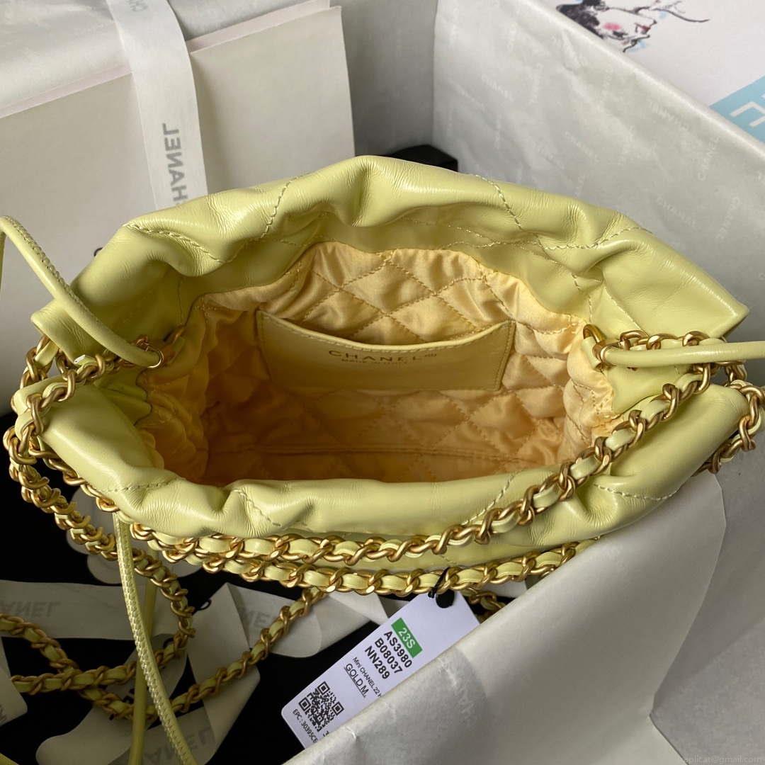 Chanel 22 Mini Handbag AS3980 Shiny Calfskin & Gold-Tone Metal Yellow