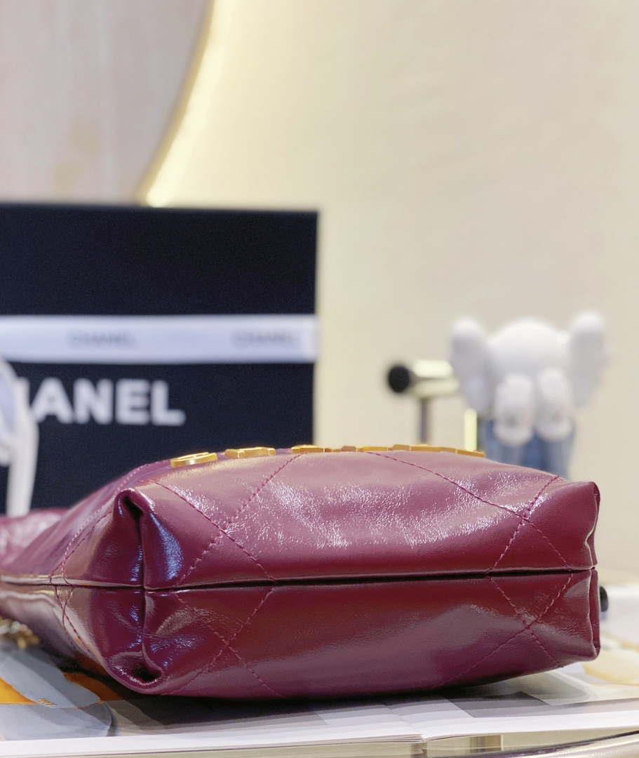 Chanel 22 Mini Handbag AS3980 Shiny Calfskin & Gold-Tone Metal Purple Red