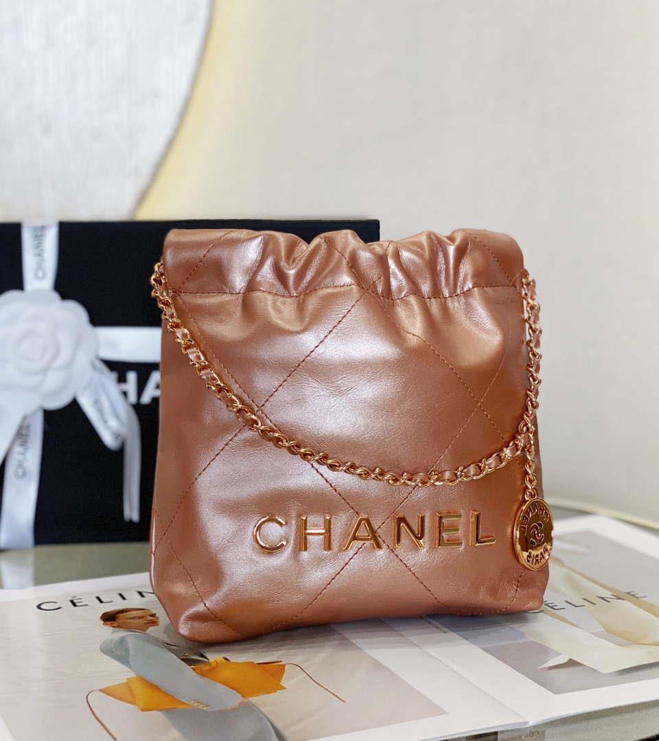 Chanel 22 Mini Handbag AS3980 Shiny Calfskin & Gold-Tone Metal Copper