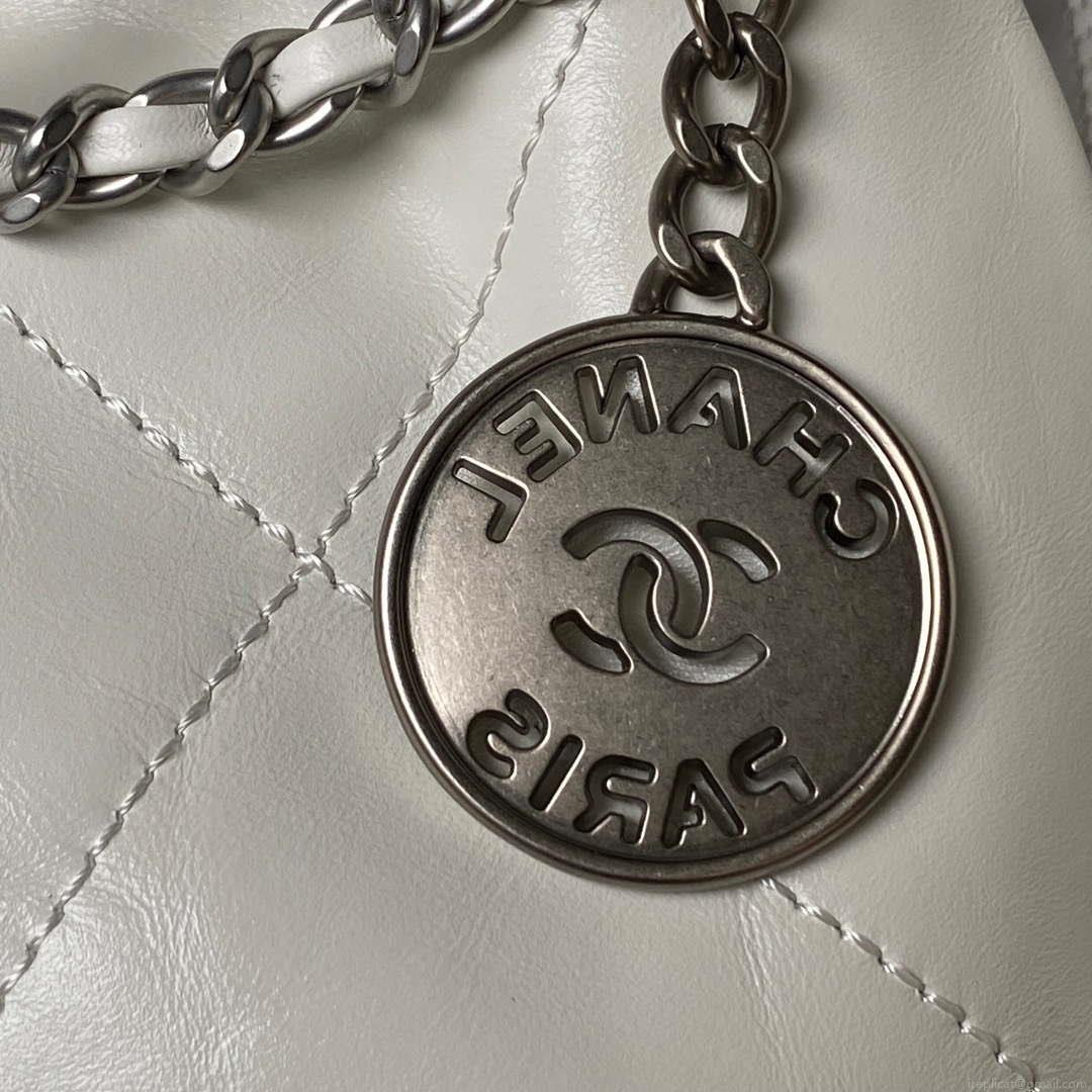 Chanel AS3980 22 Mini Handbag Shiny Calfskin & Silver-Tone Metal White