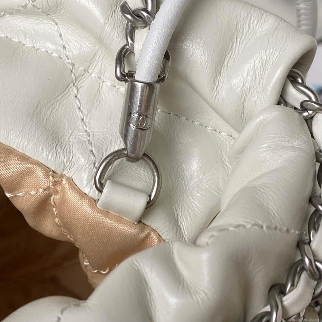 Chanel AS3980 22 Mini Handbag Shiny Calfskin & Silver-Tone Metal White