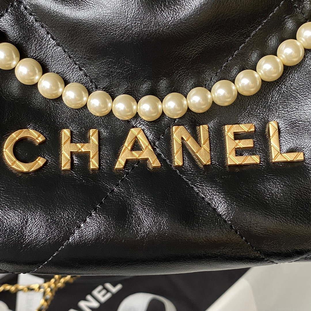 Chanel AS3980 22 Mini Handbag Shiny Crumpled Calfskin & Gold-Tone Metal Black