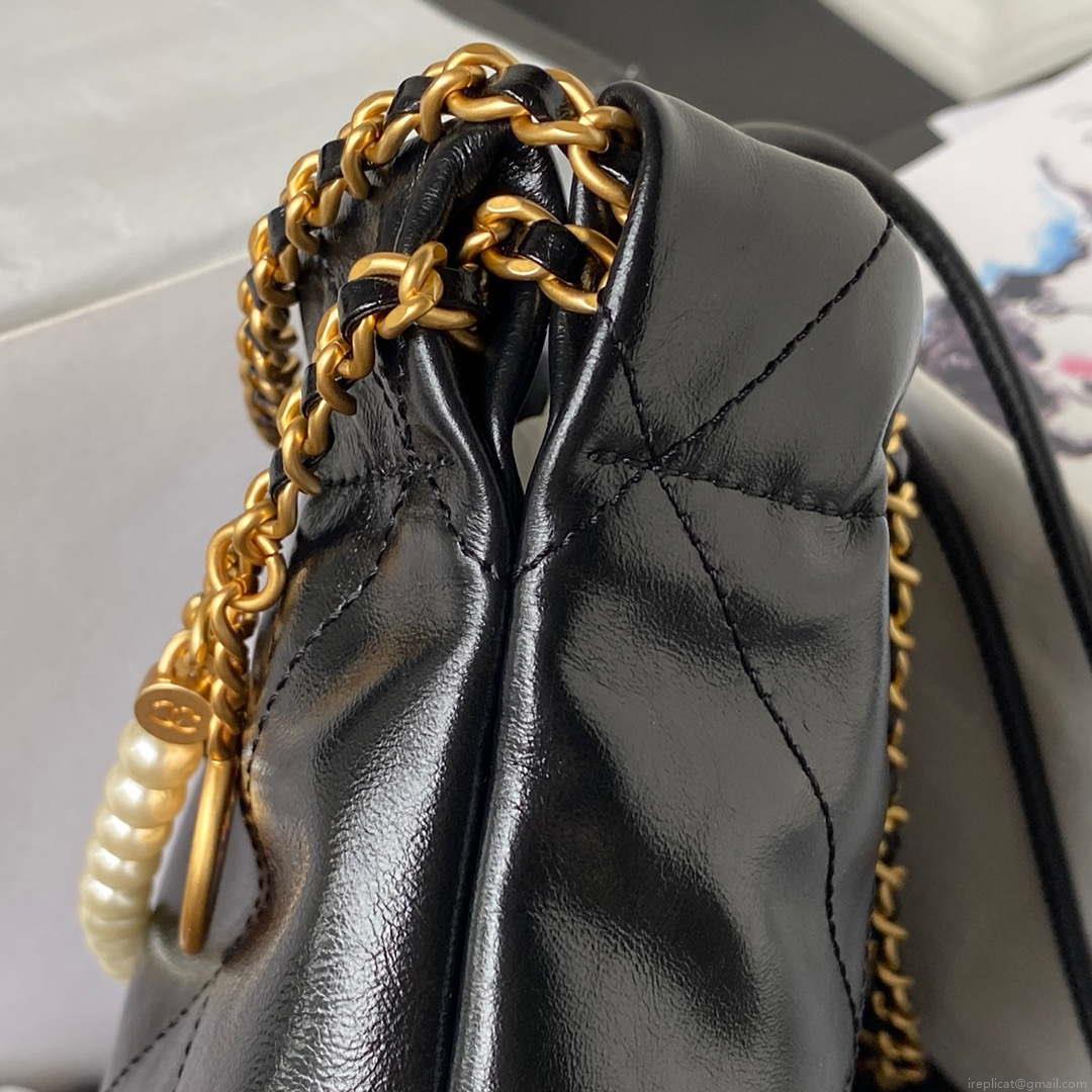Chanel AS3980 22 Mini Handbag Shiny Crumpled Calfskin & Gold-Tone Metal Black