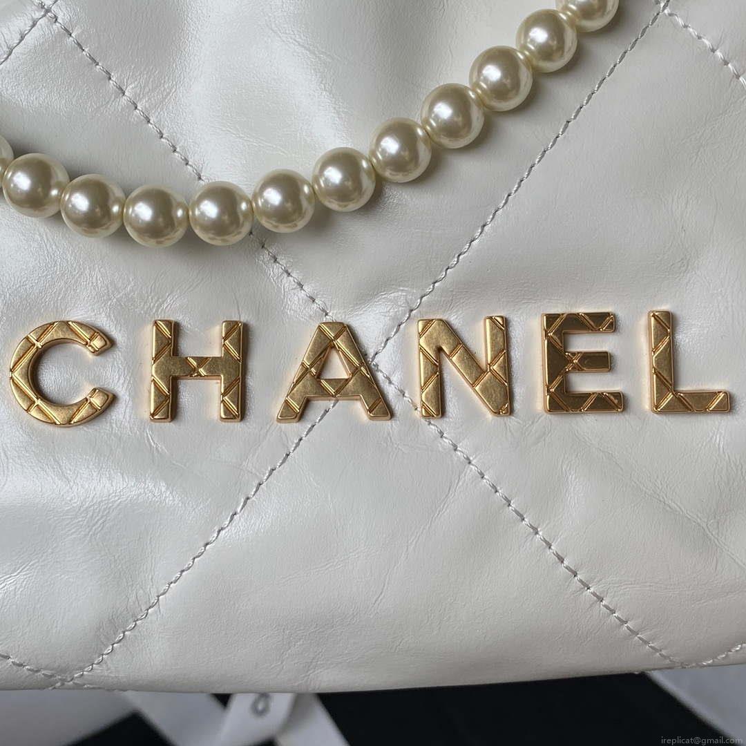 Chanel AS3980 22 Mini Handbag Shiny Calfskin & Gold-Tone Metal White
