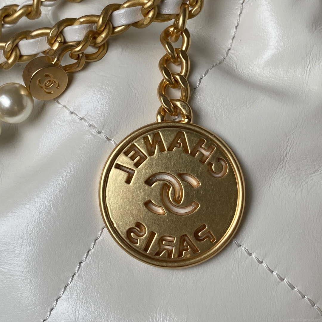 Chanel AS3980 22 Mini Handbag Shiny Calfskin & Gold-Tone Metal White