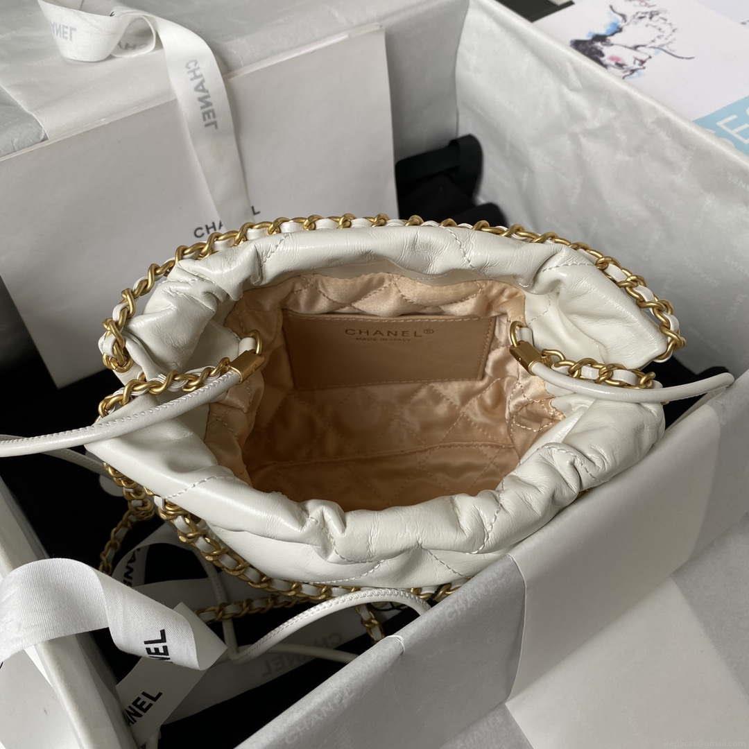 Chanel AS3980 22 Mini Handbag Shiny Calfskin & Gold-Tone Metal White