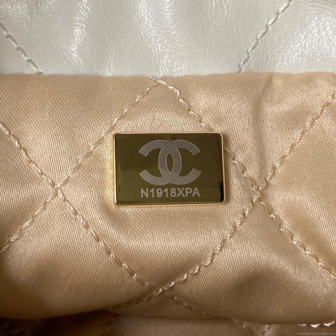 Chanel AS3980 22 Mini Handbag Shiny Calfskin & Gold-Tone Metal White
