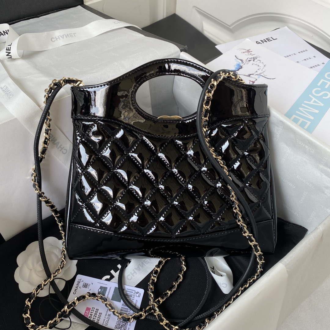 Chanel AS4133 mini Bi-color Chain patent leather Bag Black