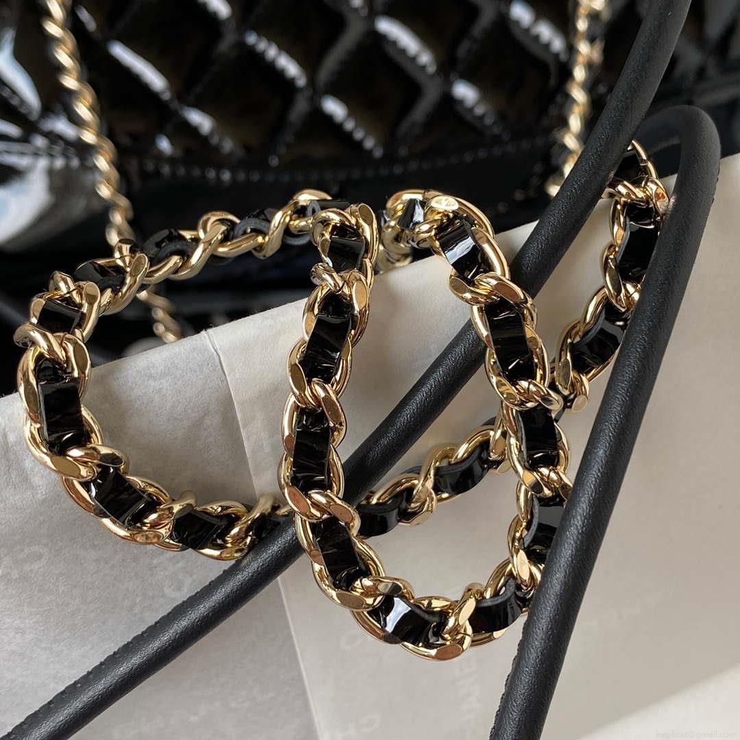 Chanel AS4133 mini Bi-color Chain patent leather Bag Black