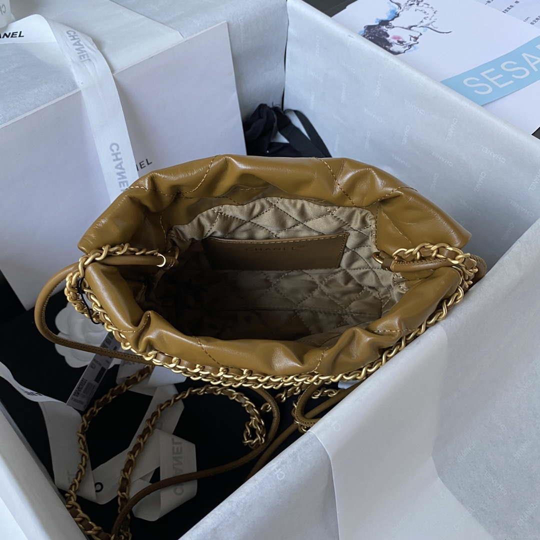 Chanel 22 Mini Handbag AS3980 Shiny Calfskin & Gold-Tone Metal Marigold