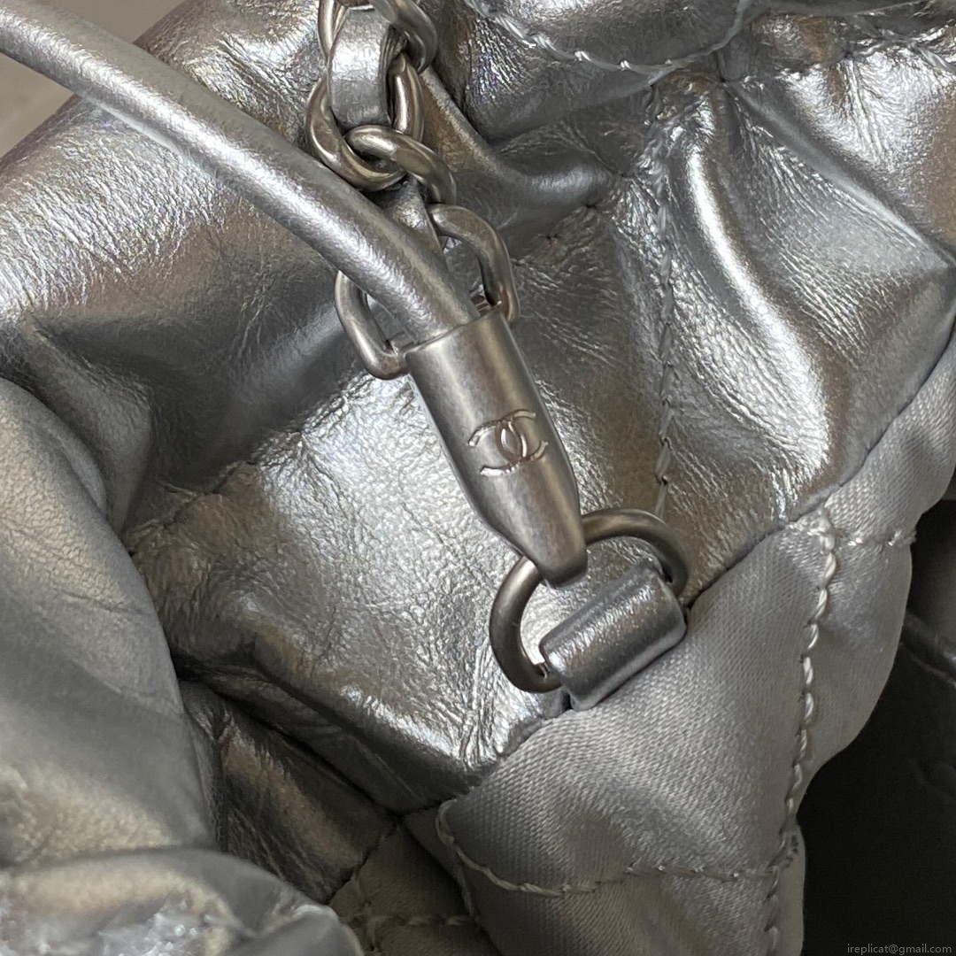 Chanel 22 AS3980 Mini Handbag Shiny Calfskin & Silver-Tone Metal Silver