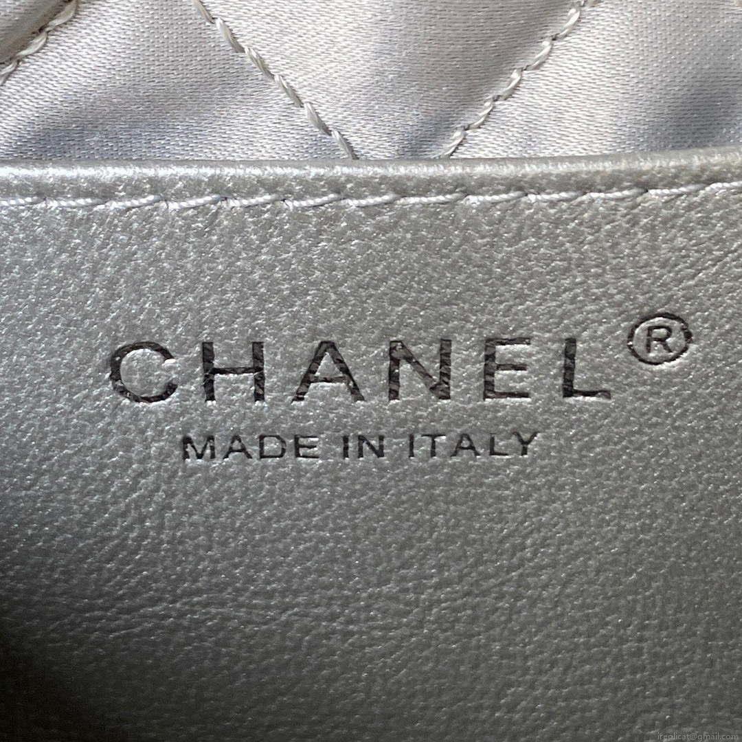 Chanel 22 AS3980 Mini Handbag Shiny Calfskin & Silver-Tone Metal Silver