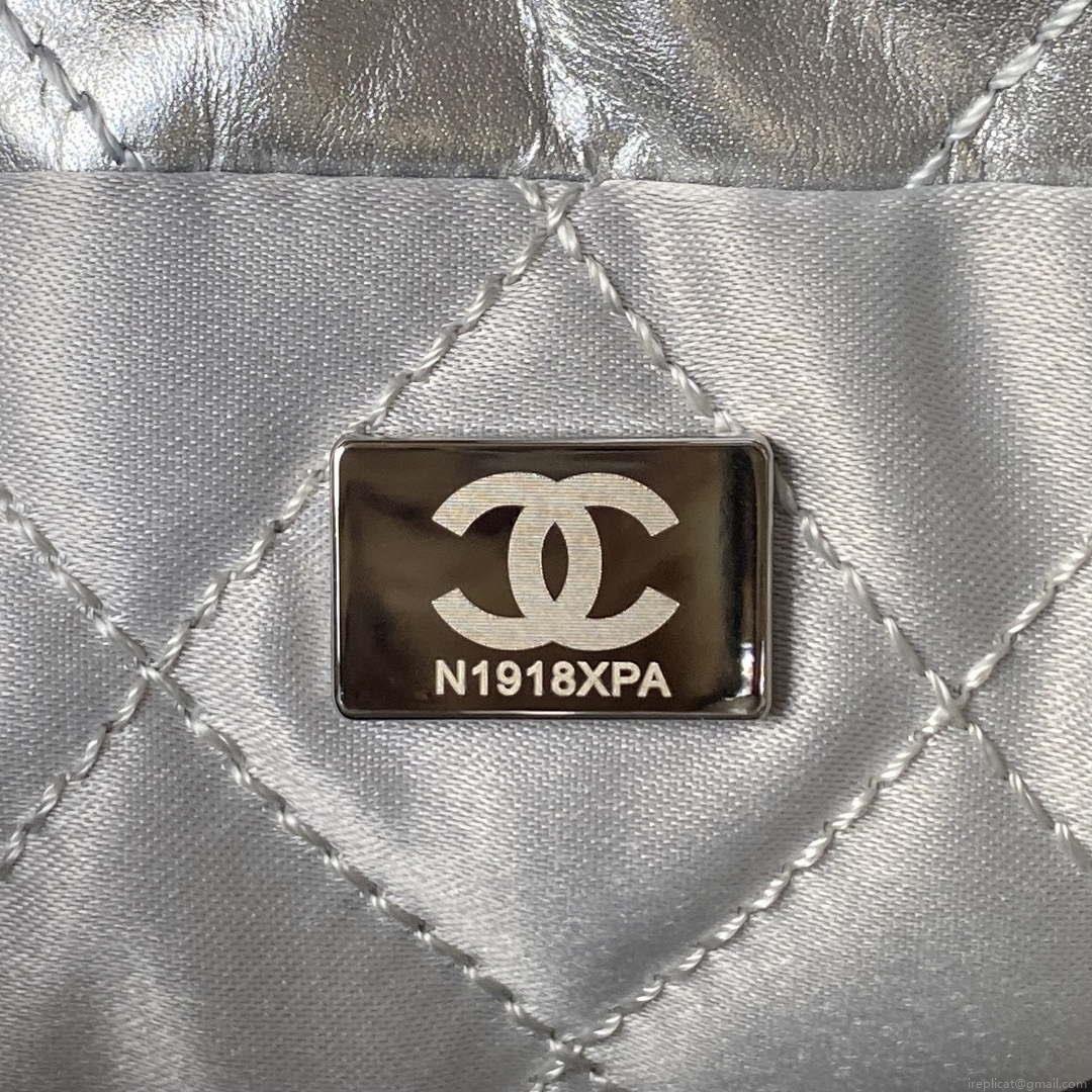 Chanel 22 AS3980 Mini Handbag Shiny Calfskin & Silver-Tone Metal Silver