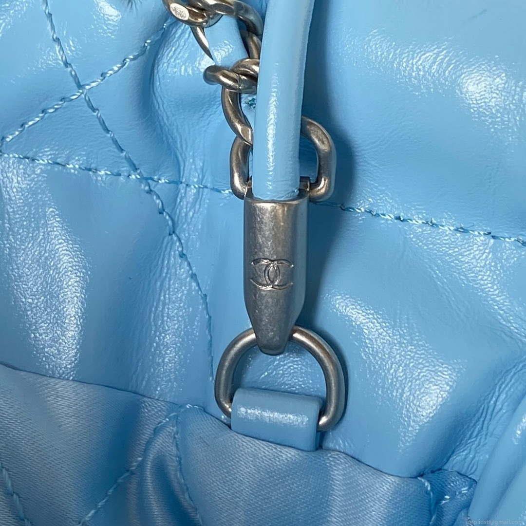 Chanel 22 AS3980 Mini Handbag Shiny Calfskin & Silver-Tone Metal Sky blue
