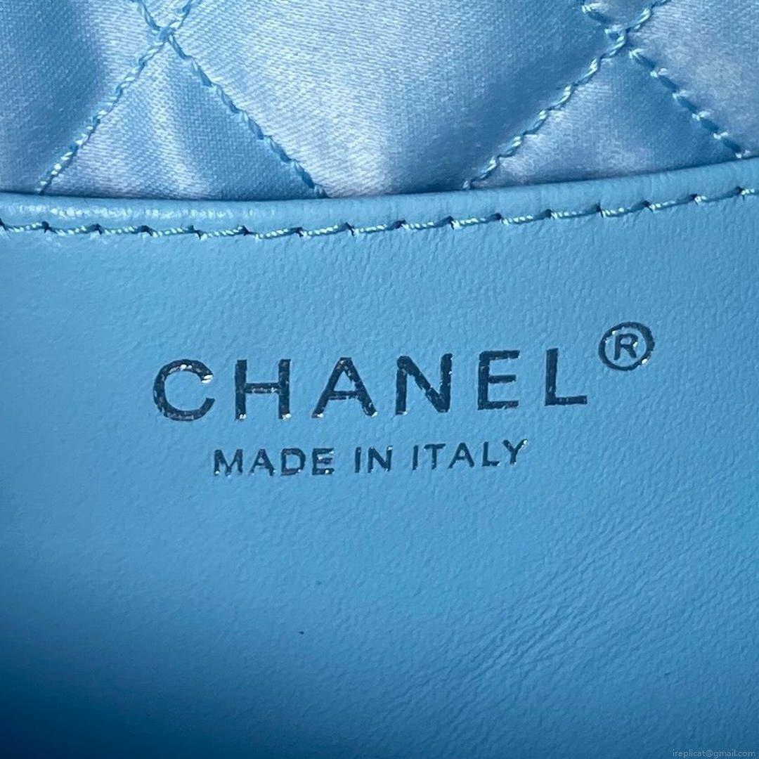 Chanel 22 AS3980 Mini Handbag Shiny Calfskin & Silver-Tone Metal Sky blue