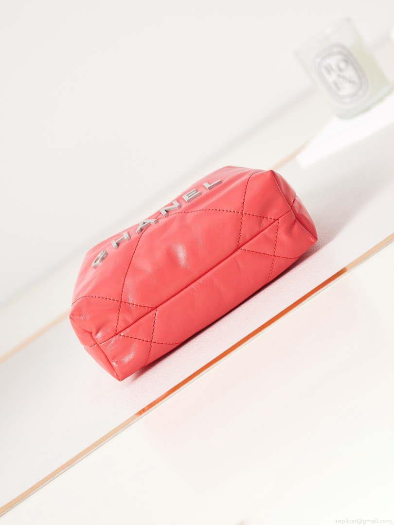 Chanel 22 AS3980 Mini Handbag Shiny Calfskin & Silver-Tone Metal Red