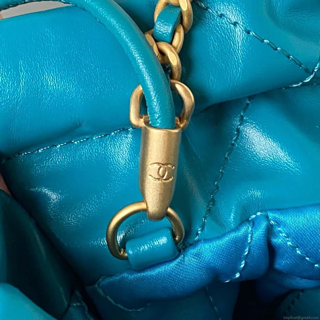 Chanel 22 Mini Handbag AS3980 Shiny Calfskin & Gold-Tone Metal Lake Blue