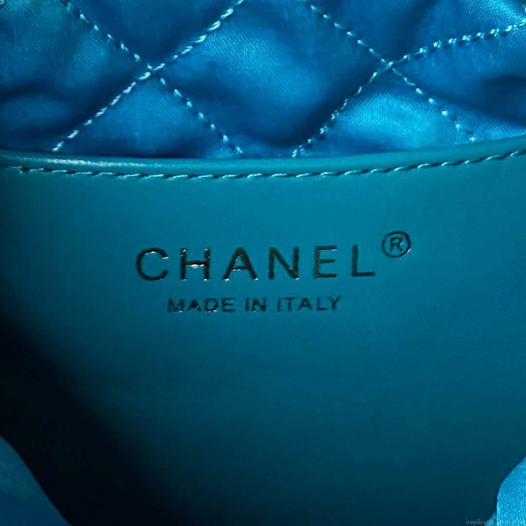 Chanel 22 Mini Handbag AS3980 Shiny Calfskin & Gold-Tone Metal Lake Blue