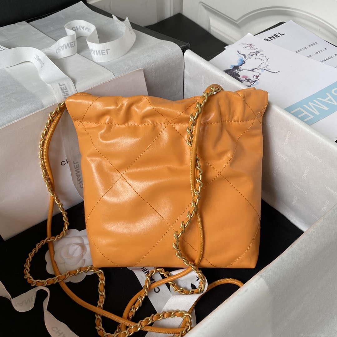 Chanel 22 Mini Handbag AS3980 Shiny Calfskin & Gold-Tone Metal Orange