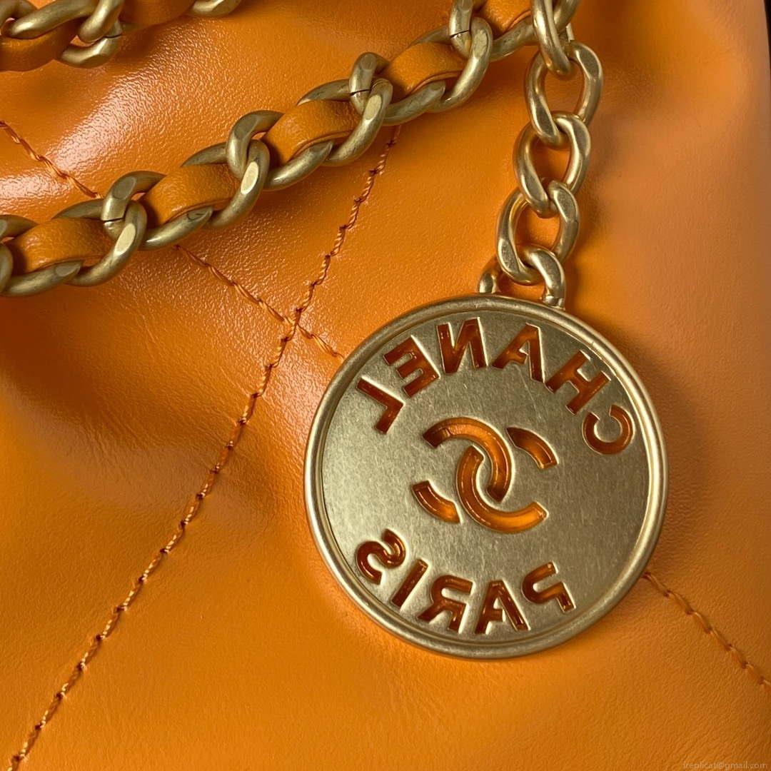 Chanel 22 Mini Handbag AS3980 Shiny Calfskin & Gold-Tone Metal Orange