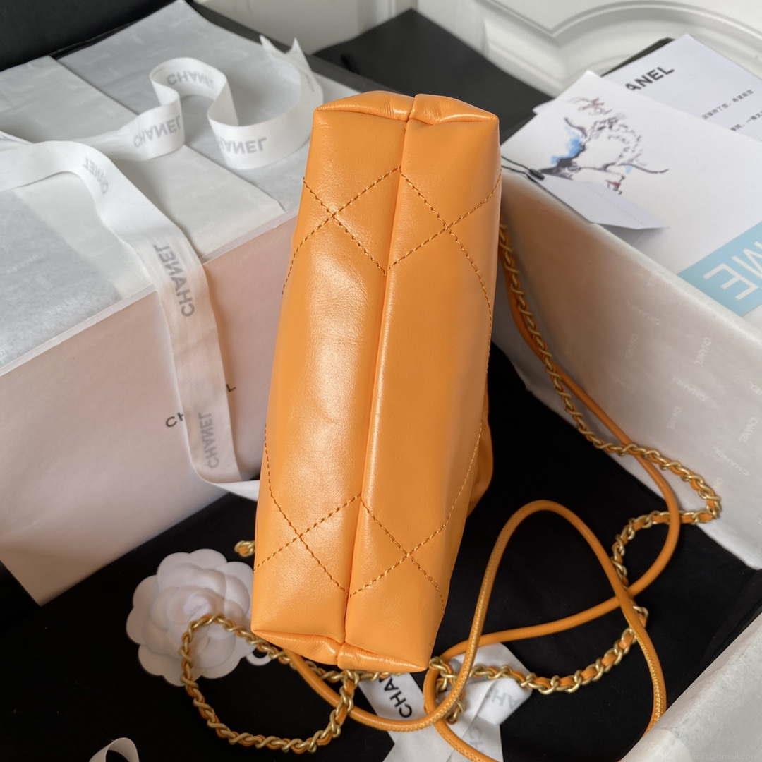 Chanel 22 Mini Handbag AS3980 Shiny Calfskin & Gold-Tone Metal Orange