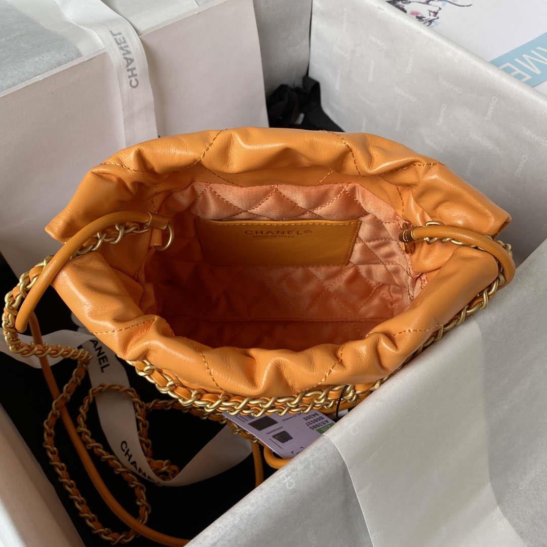 Chanel 22 Mini Handbag AS3980 Shiny Calfskin & Gold-Tone Metal Orange