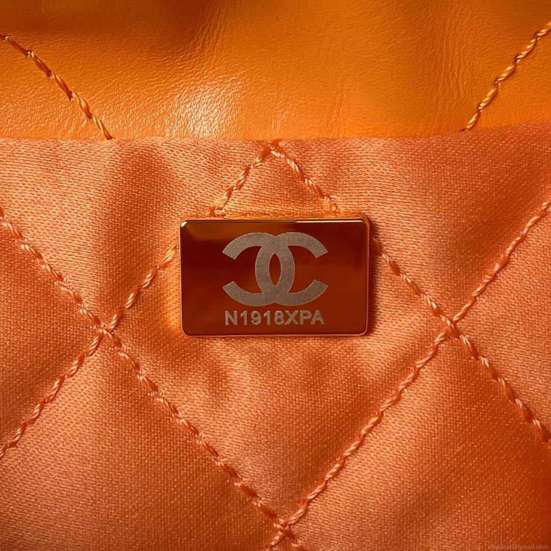 Chanel 22 Mini Handbag AS3980 Shiny Calfskin & Gold-Tone Metal Orange