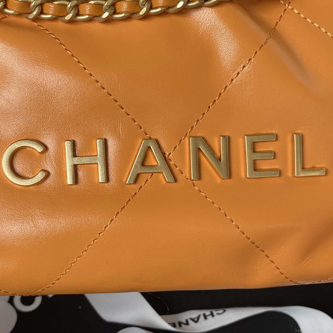 Chanel 22 Mini Handbag AS3980 Shiny Calfskin & Gold-Tone Metal Orange