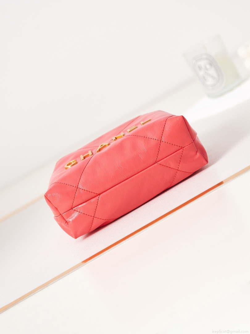 Chanel 22 Mini Handbag AS3980 Shiny Calfskin & Gold-Tone Metal Red