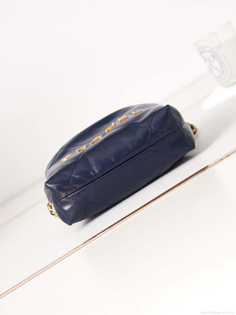 Chanel 22 Mini Handbag AS3980 Shiny Calfskin & Gold-Tone Metal Royal blue