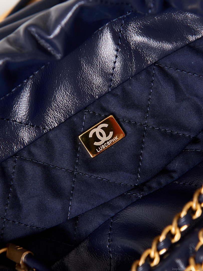 Chanel 22 Mini Handbag AS3980 Shiny Calfskin & Gold-Tone Metal Royal blue