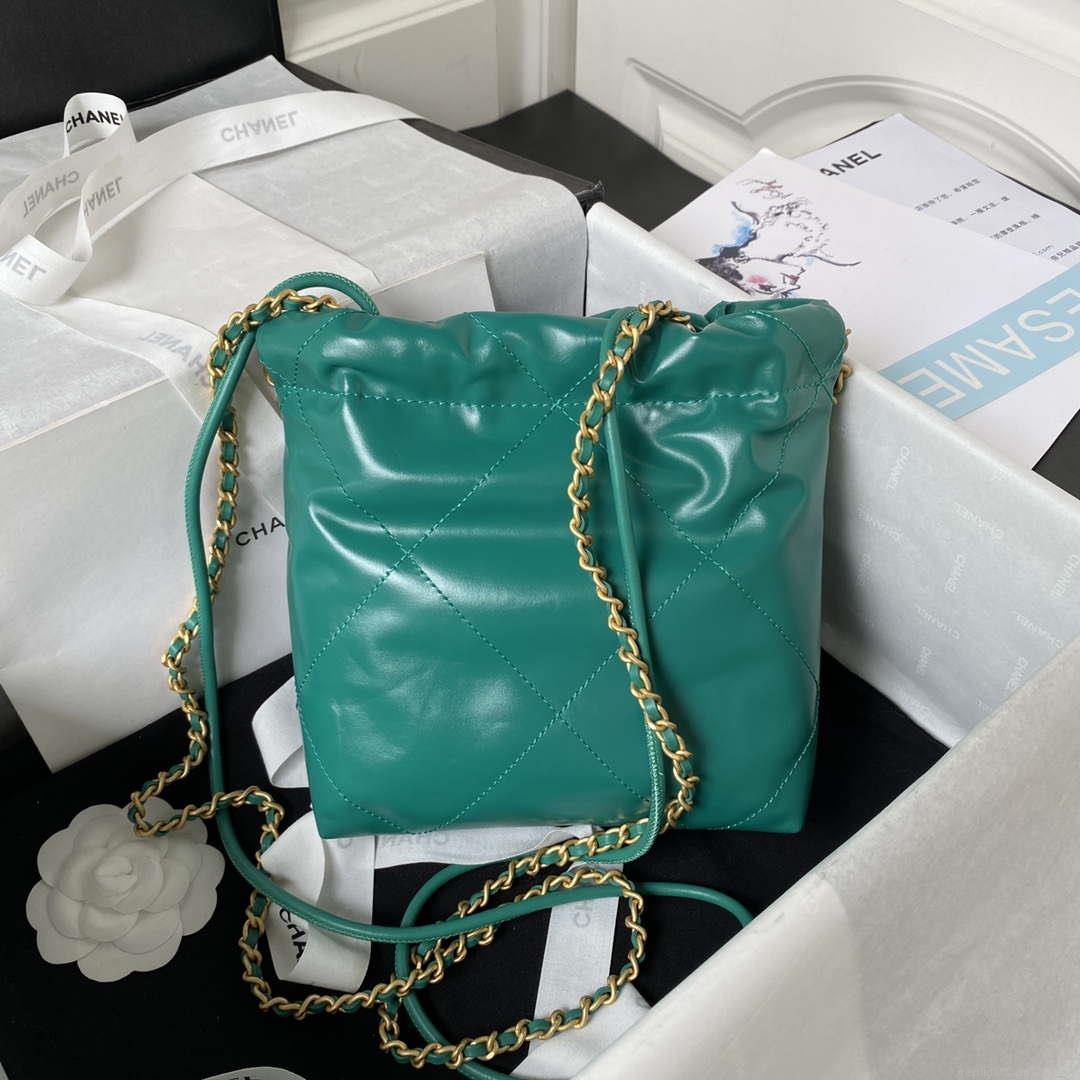 Chanel 22 Mini Handbag AS3980 Shiny Calfskin & Gold-Tone Metal Green