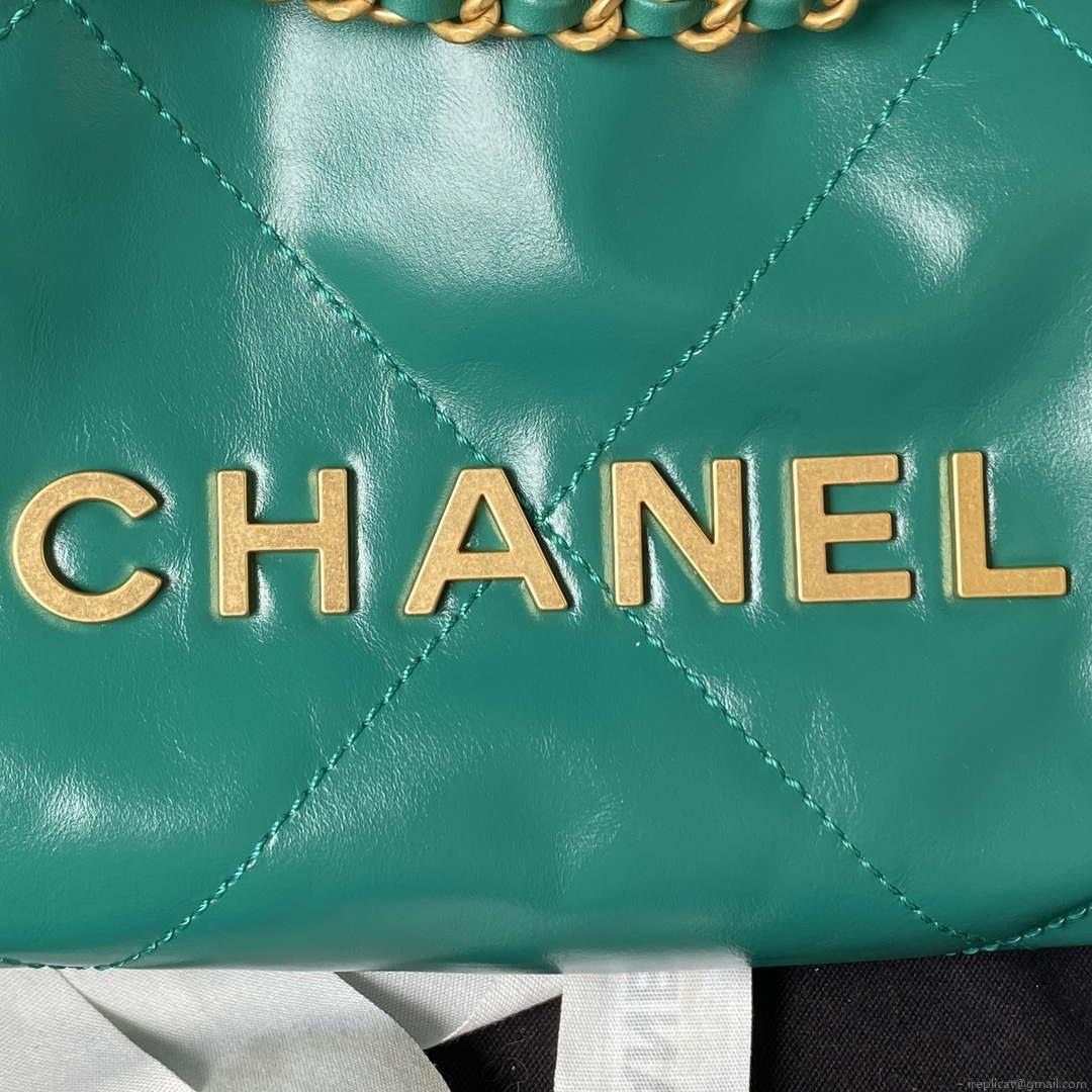 Chanel 22 Mini Handbag AS3980 Shiny Calfskin & Gold-Tone Metal Green