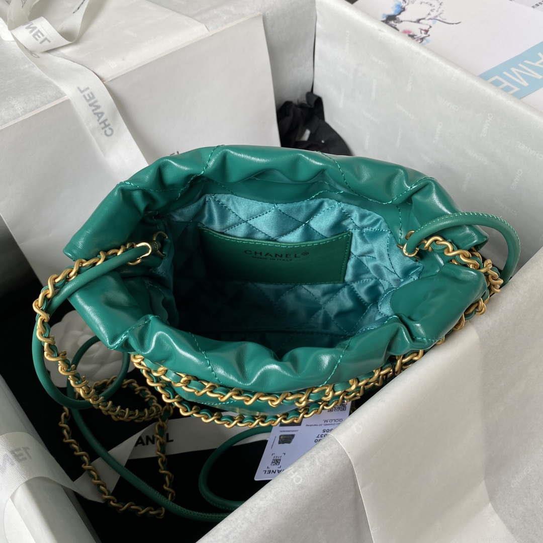 Chanel 22 Mini Handbag AS3980 Shiny Calfskin & Gold-Tone Metal Green