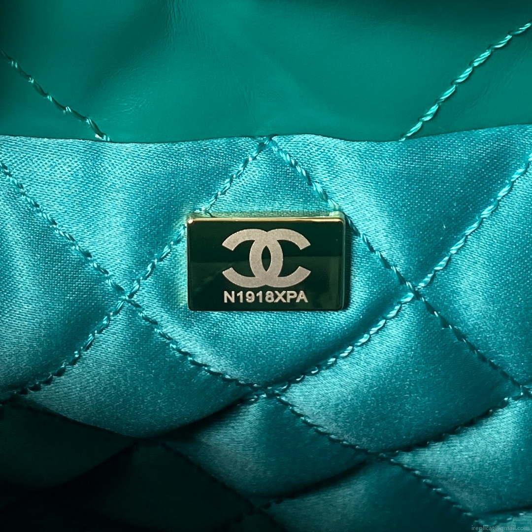 Chanel 22 Mini Handbag AS3980 Shiny Calfskin & Gold-Tone Metal Green
