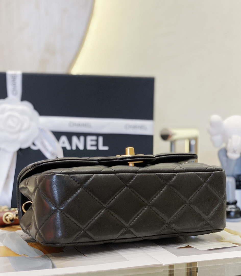 Chanel AS4151 Small Flap Bag With Top Handle Lambskin & Wenge Wood Black