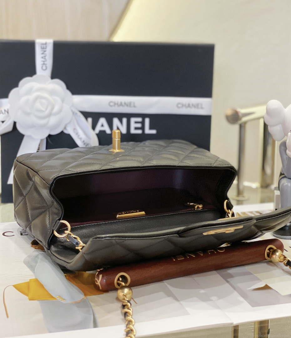 Chanel AS4151 Small Flap Bag With Top Handle Lambskin & Wenge Wood Black