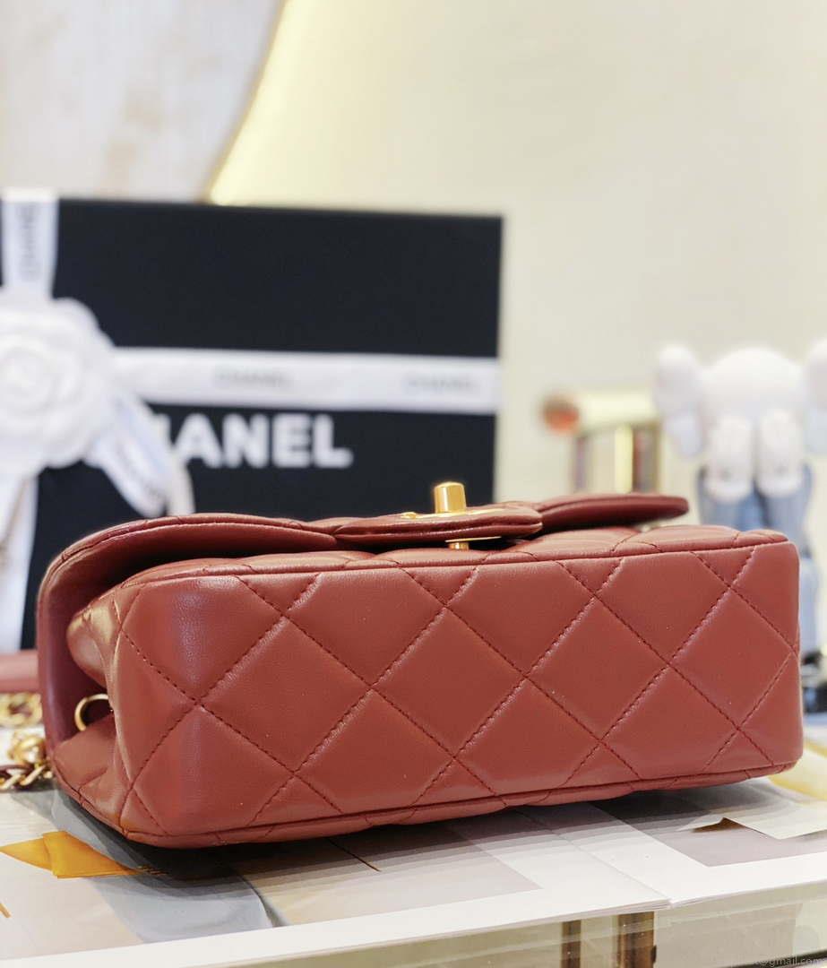 Chanel AS4151 Small Flap Bag With Top Handle Lambskin & Wenge Wood Wine Red