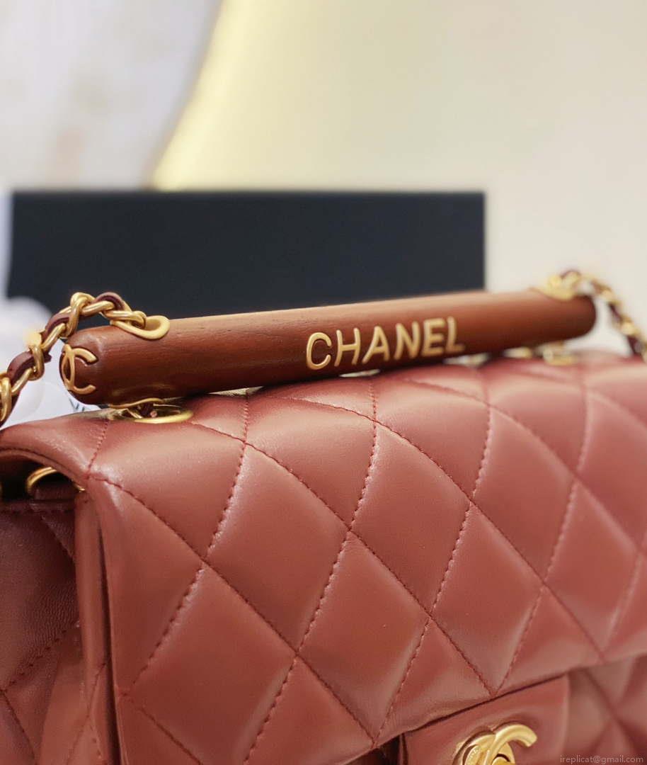 Chanel AS4151 Small Flap Bag With Top Handle Lambskin & Wenge Wood Wine Red