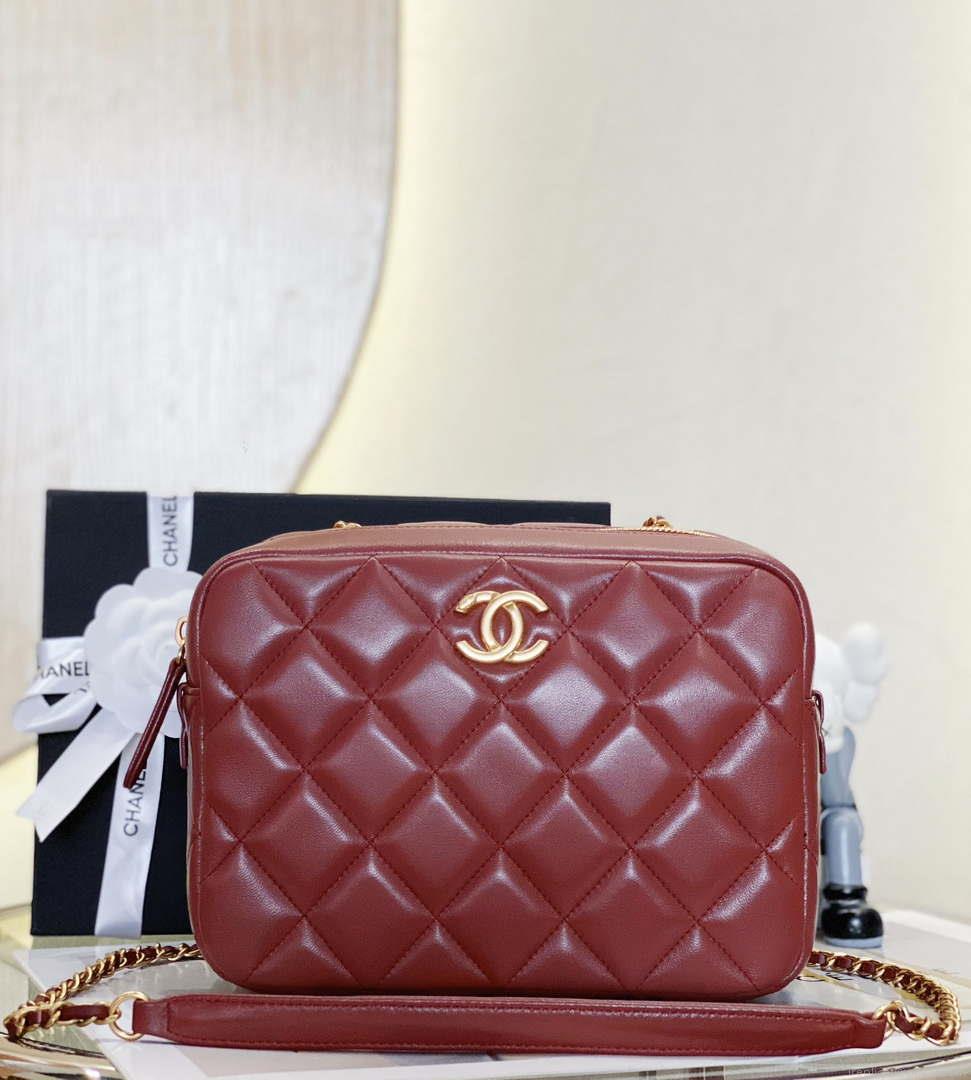 Chanel AS4198 MINI BOWLING BAG Lambskin & Wenge Wood Wine Red