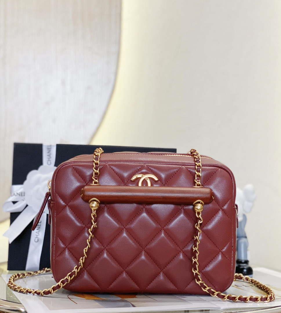 Chanel AS4198 MINI BOWLING BAG Lambskin & Wenge Wood Wine Red