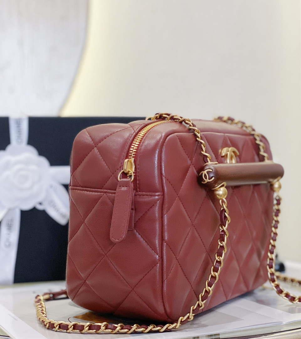 Chanel AS4198 MINI BOWLING BAG Lambskin & Wenge Wood Wine Red
