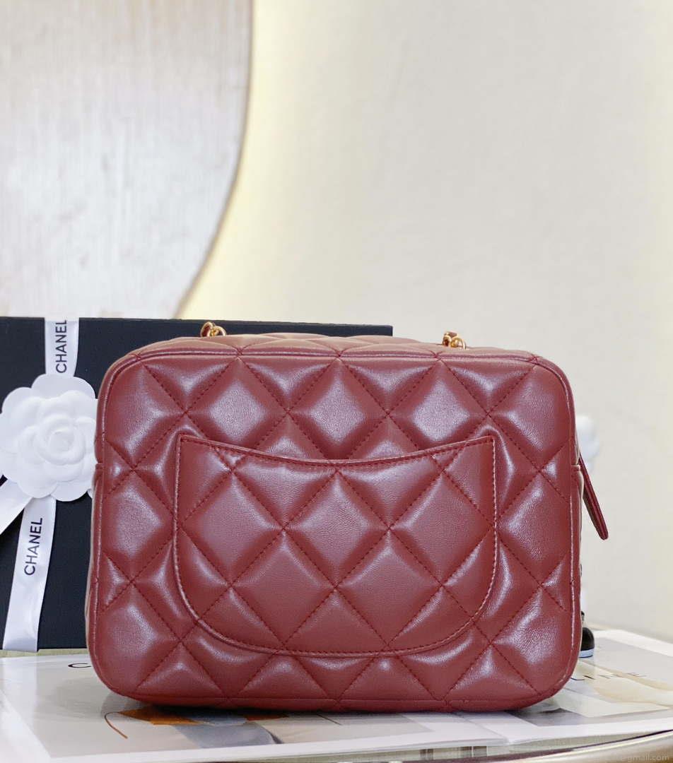 Chanel AS4198 MINI BOWLING BAG Lambskin & Wenge Wood Wine Red