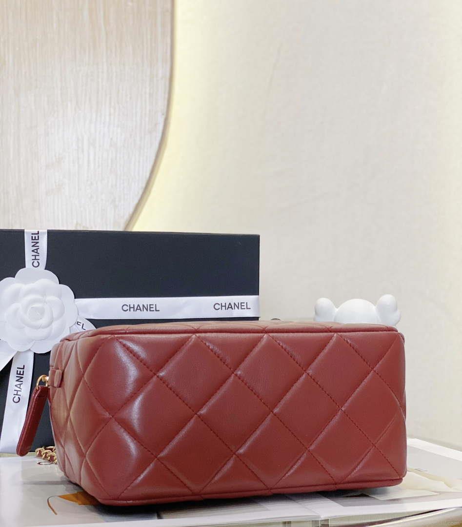 Chanel AS4198 MINI BOWLING BAG Lambskin & Wenge Wood Wine Red