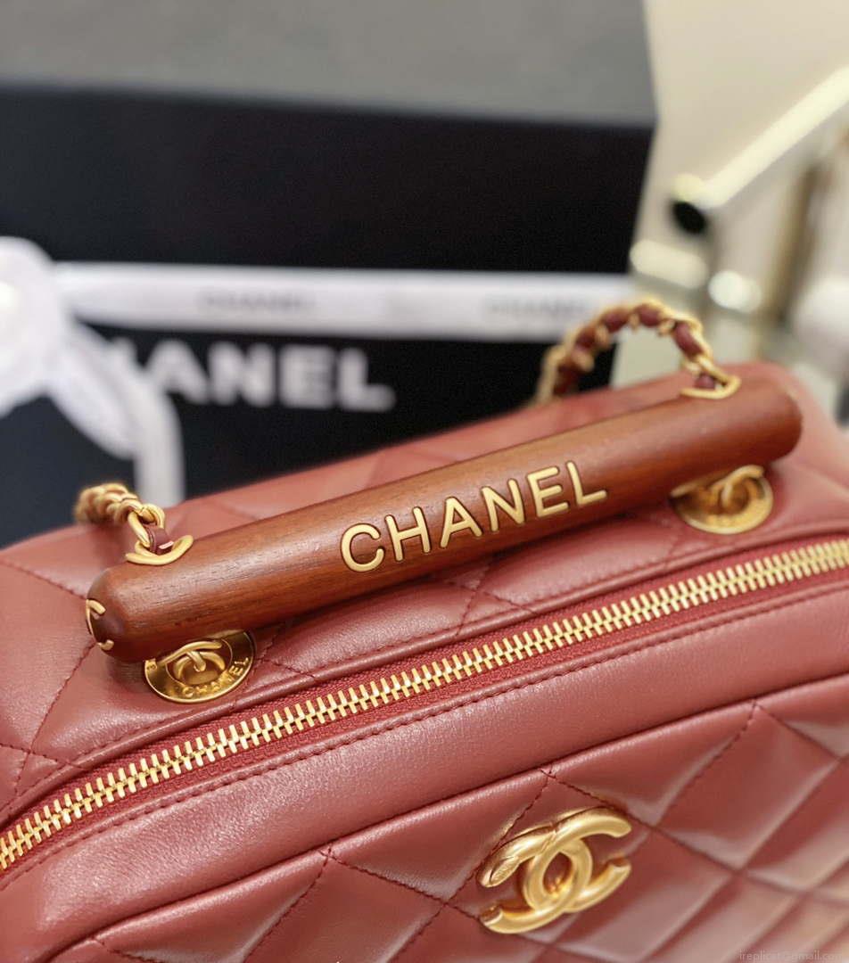 Chanel AS4198 MINI BOWLING BAG Lambskin & Wenge Wood Wine Red