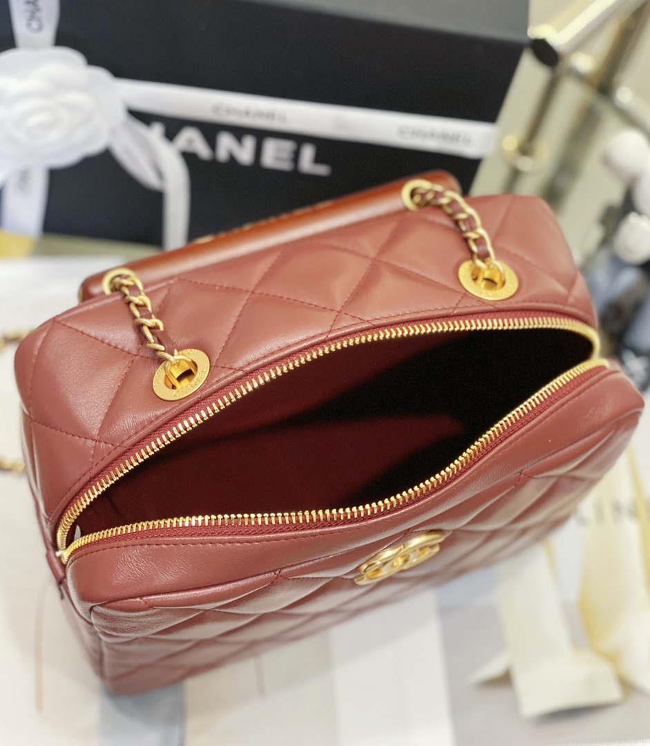 Chanel AS4198 MINI BOWLING BAG Lambskin & Wenge Wood Wine Red